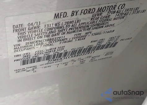 2011 Ford Flex Sel z USA, uszkodzony, nr VIN 2FMGK5CCXBBD32911